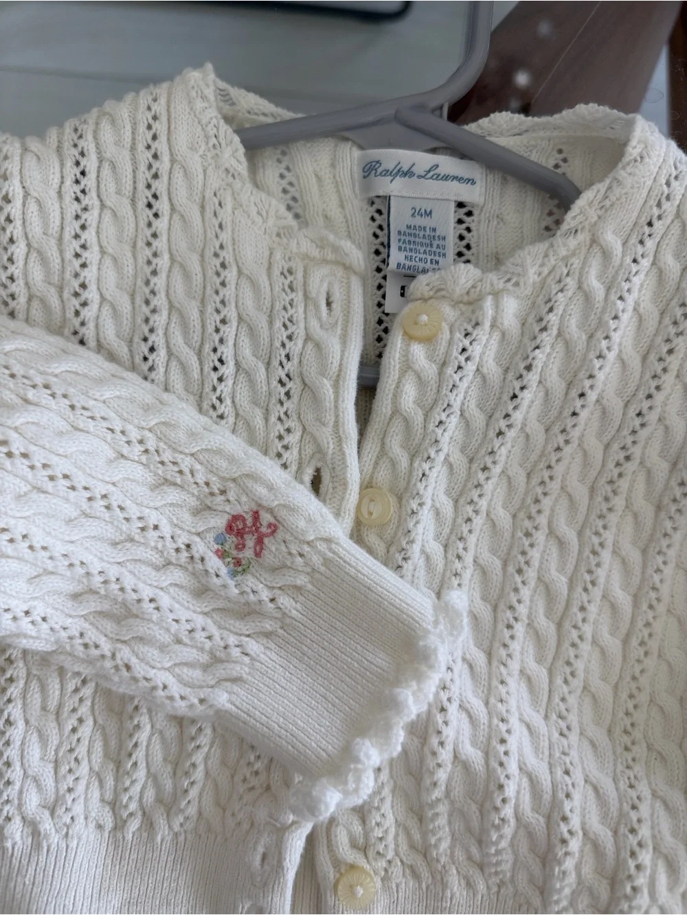 Ralph Lauren Cream Cable Knit Button-Front Cardigan